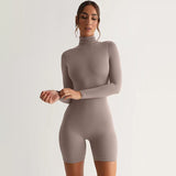 Women Jumpsuit Spring Slim-Fitting Back Zipper Turtleneck Long Sleeve Jumpsuit