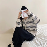 Women Knitted Cardigan Striped Knitted Cardigan Coat Autumn and Winter Loose round Neck Sweater