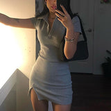 Women Dresse Casual Thread Short Sleeve Sheath Dress Skirt