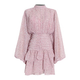 Women Dresses Chiffon Skirt Spring Stand Collar Pleated Loose Dress (Qymy0409)