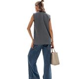 Women Trench Coat Autumn and Winter Gray Vest V-neck Baggy Coat