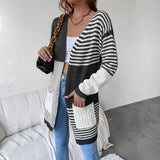 Women Knitted Sweater Autumn and Winter Striped Cardigan Sweater Coat