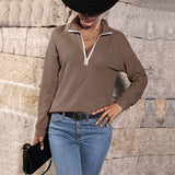 Women Knitted Sweater Autumn Casual Top Long-Sleeve Zipper Lapel Knitwear