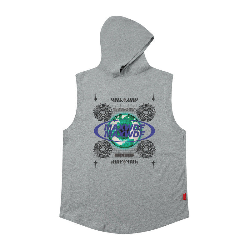 Men Vest Sleeveless Hooded Sweater Men's and Women's Oversize Sports Hooded Vest