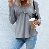 Women Knitted Sweater Autumn Long Sleeve Solid Color Bottoming Sweater