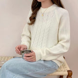 Women Knitwear Autumn Winter Retro Twist round Neck Sweater Loose Sweater