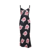 Women Dresses Summer Slim Fit Long Dress Casual Flowers Printing Slip Dress