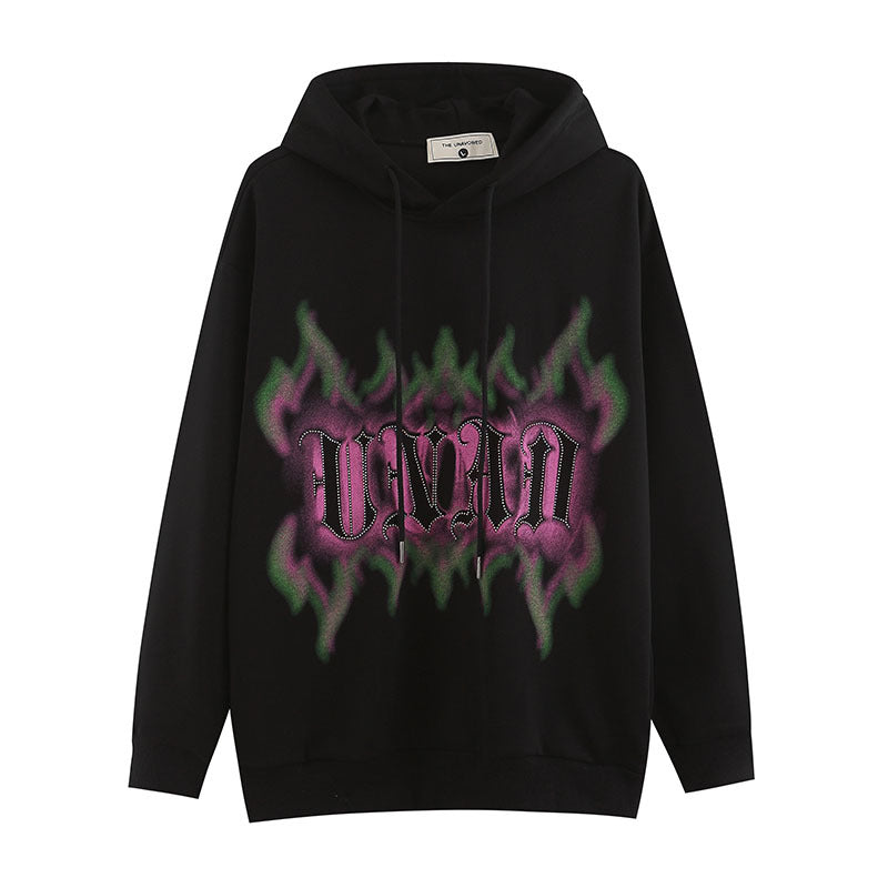 Men Hoodie Autumn and Winter Letter Graffiti Hot Drilling Couple Coat