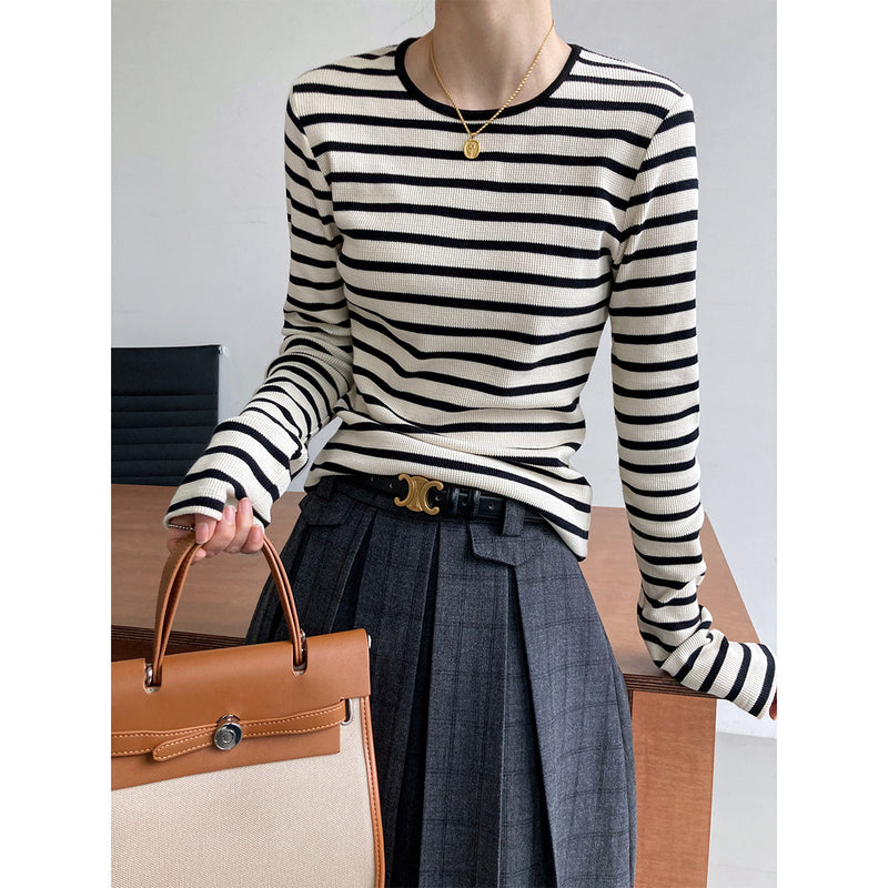 Women T-shirt Autumn Striped Long-Sleeved T-shirt Women's Bottoming Shirt Top