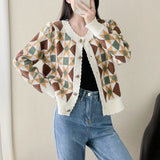 Women Knitwear Autumn Winter Retro round Neck Sweaters Cardigan