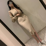 Women Dresses Turtleneck Sleeveless Dress Slit Slim-Fitting Hip Skirt