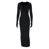 Women Dresses Winter Sexy V-neck Hooded Slim Fit Long Sleeve Dress