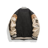 Unisex Winter Cotton Coat Retro Patchwork Three-Dimensional Printed Baseball Uniform Cotton-Padded Coat