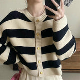 Women Knitwear Autumn and Winter Striped round Neck Sweater