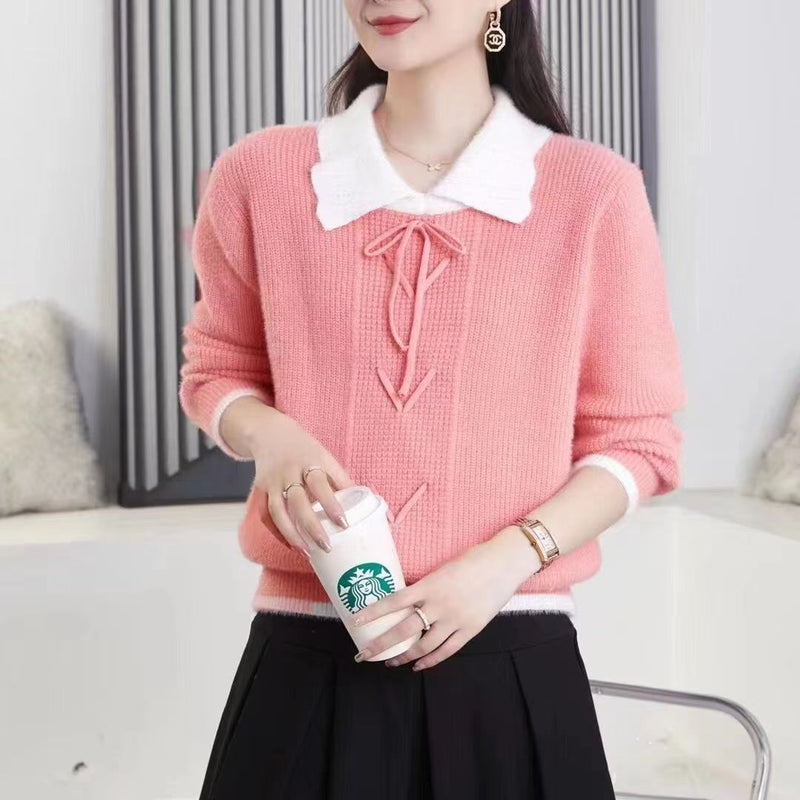Women Knitwear Spring and Autumn Lapel Knitwear Loose Sweater