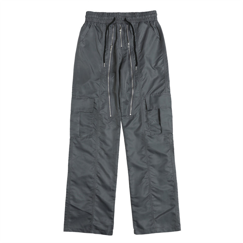 Men Sweatpants High Street Pleated Zipper Casual Pants Men's Overalls Straight-Leg Pants