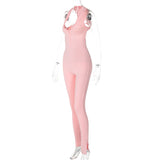 Women Jumpsuit Summer Sexy Back Hollow Zipper Jumpsuit (Hawthaw0412)