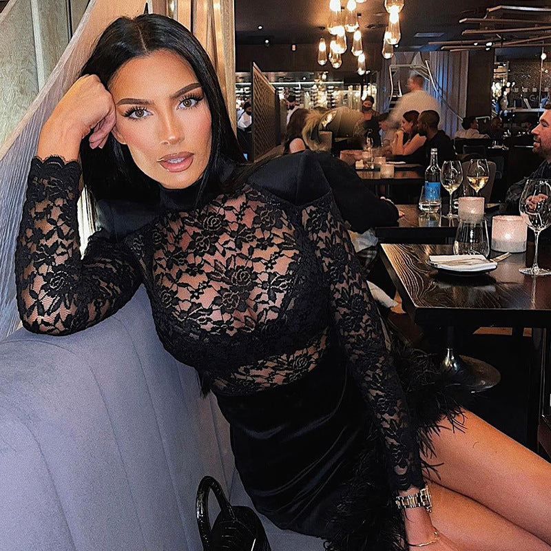 Women Dresses Autumn Sexy Hip Lace Skirt Dress