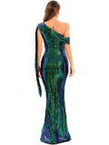 Women's Evening Gown Sexy Backless One-Shoulder Ribbon Sequins Dress Evening Dress
