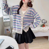 Women Knitwear Autumn and Winter Striped Sweater Loose Knitted Cardigan