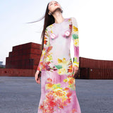 Women Dresses Summer Slim Fit round Neck Long Sleeves Dress