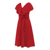Women Date Dress Sexy A- line Skirt Lotus Leaf Large V-neck Dress