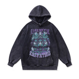 Men Hoodie Autumn and Winter Cartoon Printing plus Velvet Washed Loose Retro Couple Hooded Sweater Men and Women