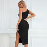 Women Dress Spring and Summer Sexy Oblique Hip Skirt Sleeveless Knitted Dress