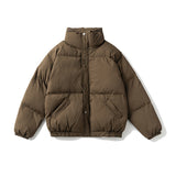 Unisex Winter Cotton Coat Plaid Stand-up Collar Cotton-Padded Clothes Retro Loose and Warm Cotton-Padded Jacket