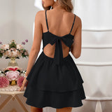 Women Dress Summer Backless Bow Short Skirt Sexy Sling Dress