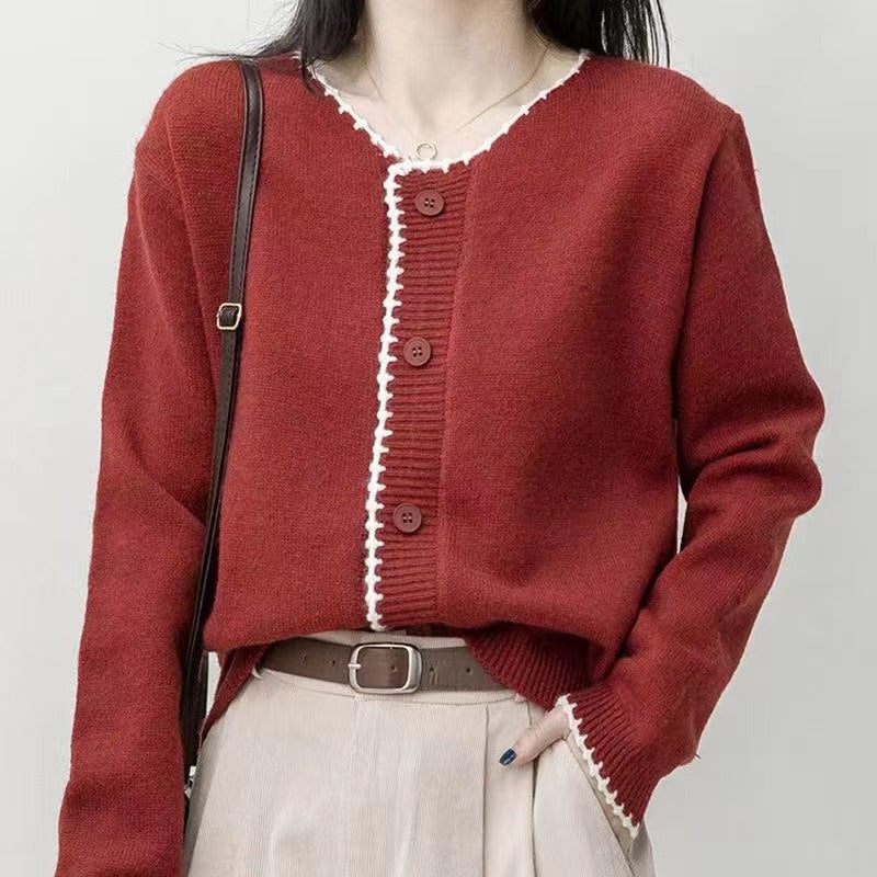 Women Knitwear Autumn and Winter Loose Vintage Knitted Cardigan