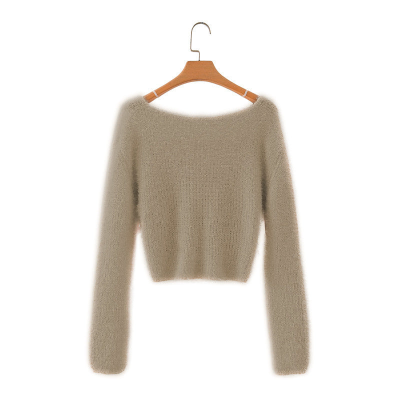 Women Sweater Knitwear Retro Cross V-neck Sweater Long Sleeve Sweater