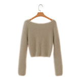 Women Sweater Knitwear Retro Cross V-neck Sweater Long Sleeve Sweater