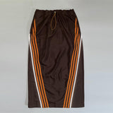Women Long Skirt Reflective Striped Midi Skirt Split Casual Skirt