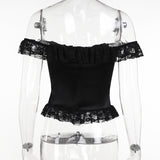 Women Tops Summer Slim Fit T-shirt Sexy Lace Top