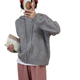 Women Knitted Pullover Fall Winter Hooded Pullover Sweater Casual Loose Sweater