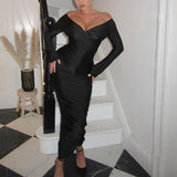 Women Dresse Sexy off-the-Shoulder Dress V-neck Formal Dress