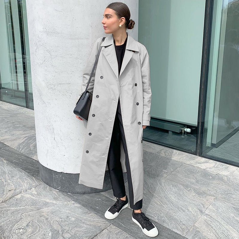 Women Trench Coat Long Autumn and Winter Long Sleeve Turn-down Collar Coat