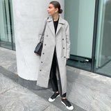 Women Trench Coat Long Autumn and Winter Long Sleeve Turn-down Collar Coat