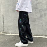 Men Jeans Splash-Ink Jeans Men's Autumn Baggy Straight Trousers Casual Trousers