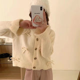 Women Knitwear Spring and Autumn round Neck Bow Sweaters Cardigan