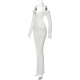 Women Dresses Spring Sexy Backless Lace up Slim Fit Hollow out Long Sleeve Dress