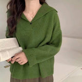 Women Knitwear Fall and Winter Lapels Solid Color Knitwear Loose Sweater