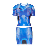 Women Co-Ord Set Sexy 3D Printed Suit Short Sleeve T-shirt Hip Skirt