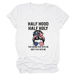 HALF HOOD HALF HOLY Loose Crew Neck Women's Short Sleeve T-Shirt