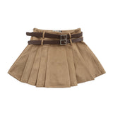 Women Skirt Pleated Skirt Summer Belt Solid Color Skirt