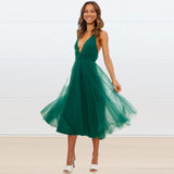 Women Date Dress Summer Sexy Tulle Skirt V-neck Dress Dress