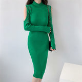 Women Maxi Dress Spring and Autumn Turtleneck Knitting Hip Skirt