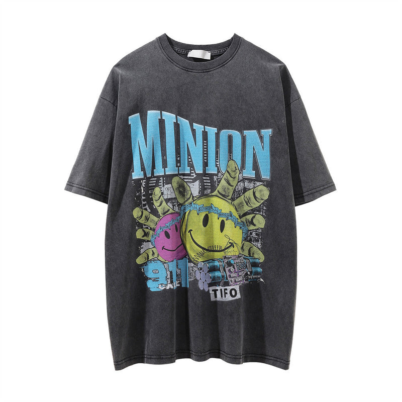 Men Vintage T-Shirt Printed Short-Sleeved T-shirt Men's Ins round Neck Summer Cool