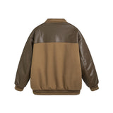 Unisex Winter Cotton Coat Retro Patchwork Contrast Color Letter Tide Polo Collar Jacket Baseball Uniform
